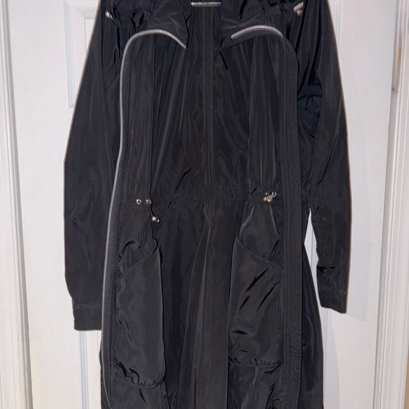 Athleta Black Trench Coat with Hood women size large - Picture 3 of 8